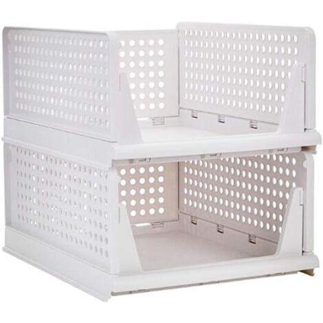 2 Pack Stackable Clothes Storage Basket Organizer Sliding Wardrobe Drawer Rack DIY Divider Partition Desk Container for Wardrobe Closet Kitchen Bathroom Office