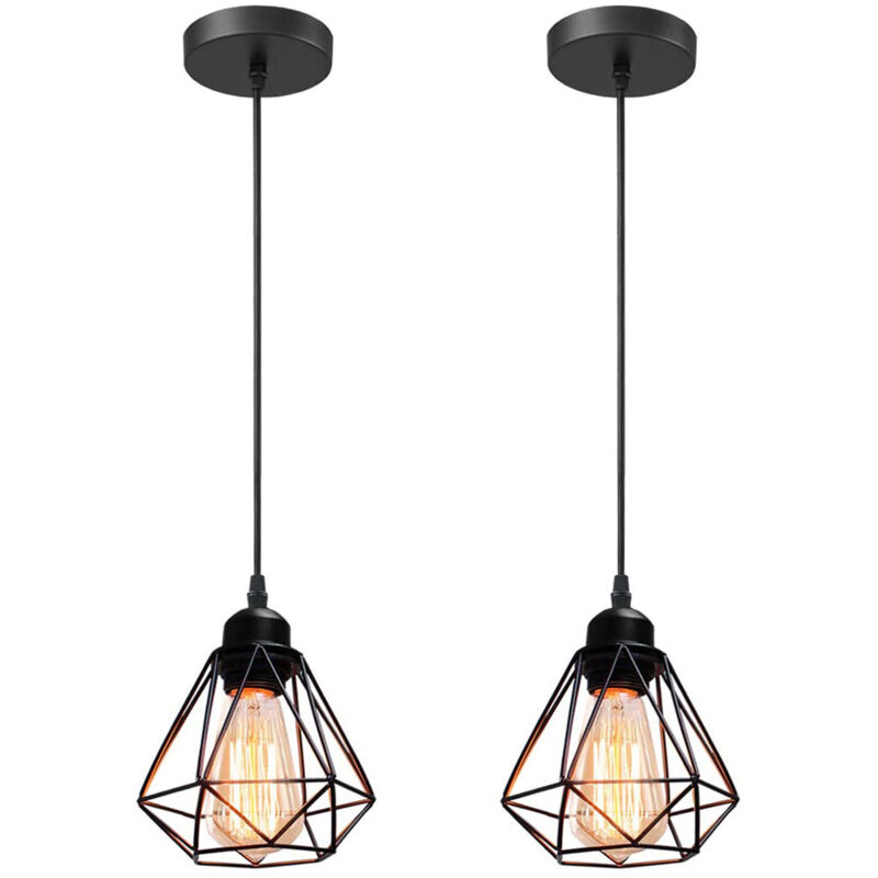 2 pack STOEX Industrial Lámpara de Suspensión Vintage Jaula Geométrica de Metal E27 Mini Ø16cm para Cocina Dormitorio Pasillo - Negro