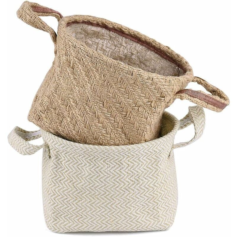 2 Pack Storage Baskets - Linen Blend - With Handle - Decorative - For Home, Cosmetics, Clothing & Toys - Size l