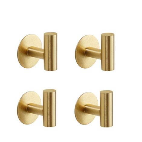 2 Pack SUS304 Stainless Steel Brushed Gold Adhesive Hooks - Heavy Duty Waterproof Wall Hooks for Coats, Robes, Towels