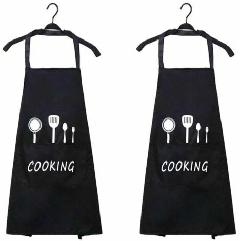 2 Pack Tablier de Cuisine Etanche,Tablier Cuisine imperméable,Homme et Femme Tablier avec Poche pour Cuisine Barbecue Jardin Restaurant Café Chef Boulanger Serveurs Serveuse(noir)