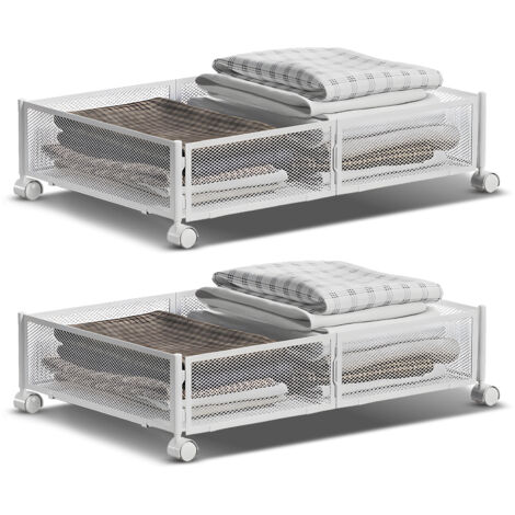 2 Pack Under Bed Storage Container with Wheels Multifunctional Home Dorm Toys Clothes Books Shoes Storage Bins Visible Foldable Underbed Organizer Drawers with Handle