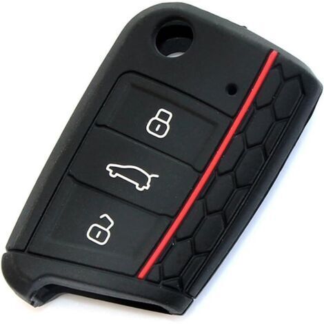 2 Pack VW Skoda Seat 3 Boutons Housse de Protection pour clé en Silicone/Porte-clés/Porte-télécommande - pour Volkswagen VW Golf 7 GTI Golf VII MK7 Skoda Octavia A7 Seat Leon 5F SC St (Noir)-RAPANDA