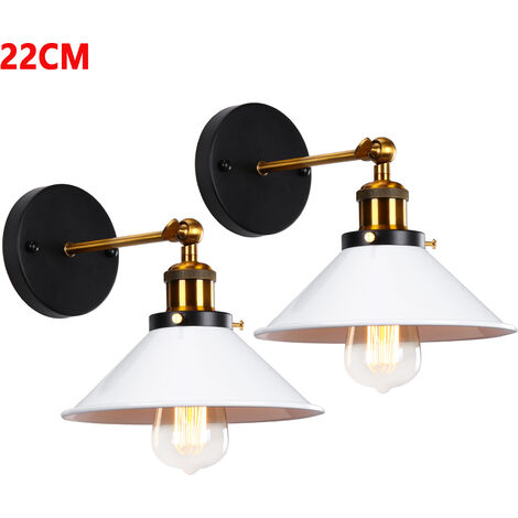 2 Pack Wall Light Industrial Ceiling Light Edison Style Metal Ceiling Lamp Retro with 180 Degree Rotation Ø22cm for Living Room Bedroom Loft White