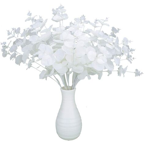 main image of "2 Pack White Fake Flowers Artificial Eucalyptus Stems Bouquet with 20 Branches 18.5 Inches Eucalyptus Leaves for Vase Wedding Table Centerpiece DIY Flower Arrangements Decor"