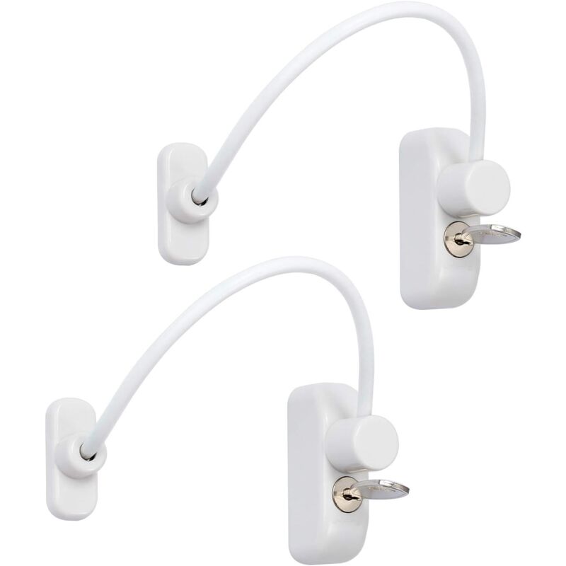 2 Pack Window Door Opener Sliding Door Lock Baby Child Safety Lock Cable Catch Wires with Stainless Steel Key for Garage, Cabinet, Window, Bedroom