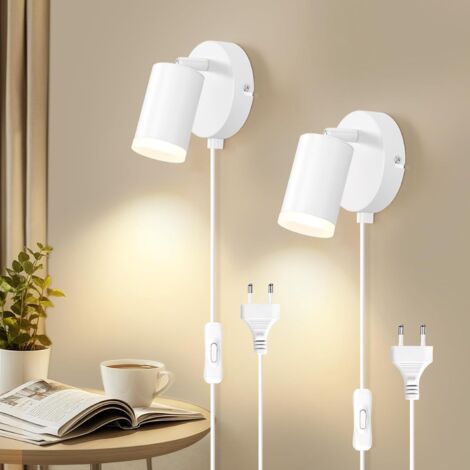 2 Packs Applique Murale GU10 7W Rotation 350° Interrupteur Intérieur Blanc Givré