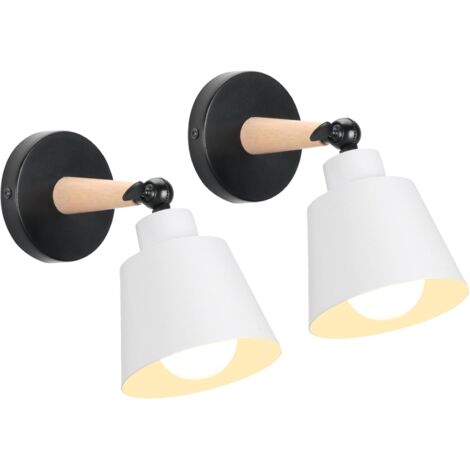 2 Packs Appliques Murales Vintages Industrielles Plafonniers Luminaires E27 en Métal Réglable Lampe Murale Interieur Rétro pour Chambre Cuisine (pas d'interrupteur, Blanc) [Classe énergétique A]