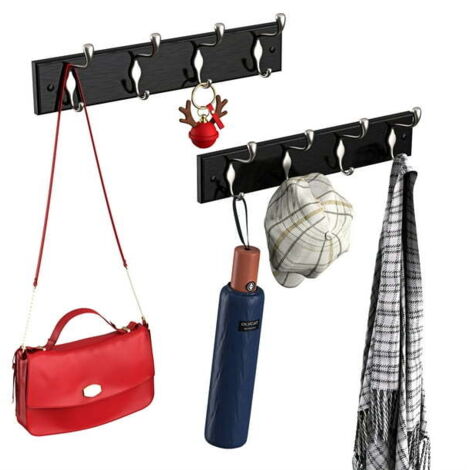 2 packs de porte-manteaux muraux avec 4 crochets pour accrocher des manteaux au mur (noir)