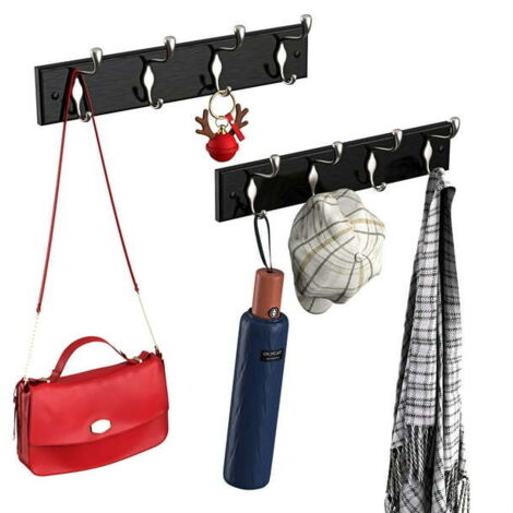 2 packs de porte-manteaux muraux avec 4 crochets pour accrocher des manteaux au mur (noir)