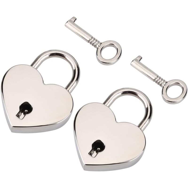 Image of 2 Packs Heart Shaped Padlock with Key, Zinc Metal Padlock and Key for Luggage Jewelry Box (Color: argento), Romantic Gift for Couples, Gift for Lovers