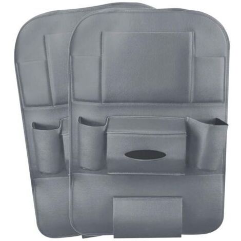 2 packs organisateurs de voiture en cuir PU, housse de protection de siège arrière, organisateur de siège arrière de voiture Kick Mat avec 10.1 "support pour iPad/tablette - Gris