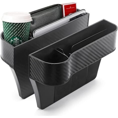 2 Packs Organiseur LatéRal pour SièGe de Voiture,  Poche LatéRale de la Console, BoîTe de Rangement Multifonctionnelle avec Porte-Gobelet, Accessoires D'IntéRieur de Voiture (Noir)