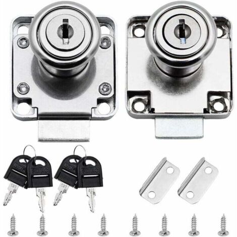 2 Packs Serrure De Tiroir De Bureau, Serrure De Meuble À Cylindre Utilisation Pour Fermer Des Placards, Tiroir, Armoire Ect, Épais Et Durable (20mm) Argenté