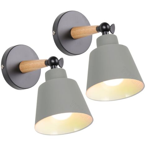 2 Packs Vintage Industrial Wall Lights Ceiling Lamps E27 Adjustable Metal Indoor Wall Lamp Retro for Bedroom Kitchen Restaurant (No Switch, Gray)