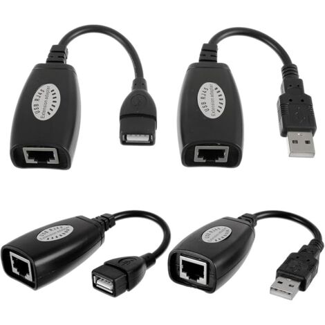 2 Paire USB 2.0 vers Ethernet RJ45, Adaptateur d'extension de connecteur Ethernet pour câble d'extension Cat5e/Cat6, pour s'applique à la Souris, au Clavier, à l'imprimante