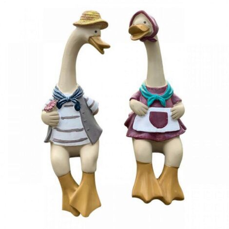 2 Paires de Canards Résine Créatifs, Statues Animales Assises Drôles pour Décoration de Bureau, Maison, Jardin ou Cour - Figurines Originales pour Couple.