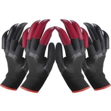 2 paires de gants de jardinage imperméables, taille 2611 cm, avec 8 griffes rouges/noires chacune, adaptées au creusement, au travail et au labeur à la ferme