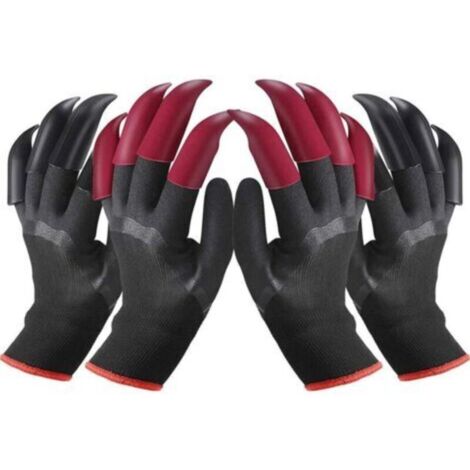 2 paires de gants de jardinage imperméables, taille 2611 cm, avec 8 griffes rouges/noires chacune, adaptées au creusement, au travail et au labeur à la ferme