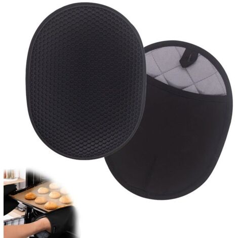 2 paires de maniques en silicone de cuisine, gants de cuisine, gants et maniques, coussin isolant en nid d'abeille (noir)