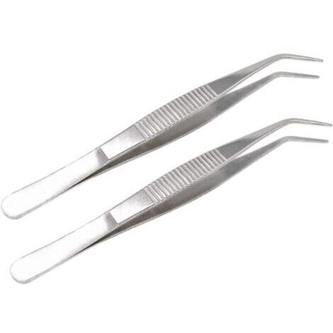 2 Paires de pinces en acier inoxydable 12 cm avec pointe dentée incurvée Pince professionnelle à usages multiples pour le travail industriel, le laboratoire, le jardinage et la cuisine