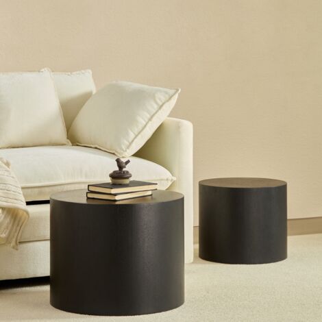 2 paires de tables à rangement rondes, en 3 couleurs : bois de hêtre naturel / noir / noyer. Ces tables sont résistantes à l’eau et ne nécessitent aucun assemblage.