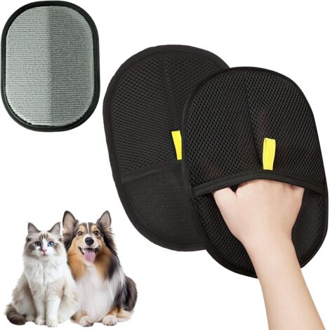 2 Paires Gant Toilettage, Double Face TPR, Antistatique Poils Animaux, Noir 24x17cm