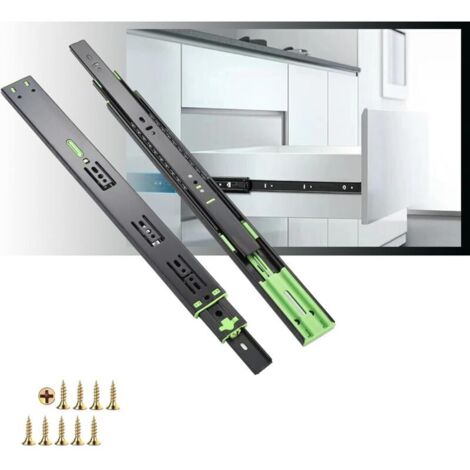 2 Paires Glissiere Tiroir Amortisseur,300 mm Coulisse à Billes Extension Complète Capacité de Charge Robuste de 45 kg Rails de Tiroirs Coulissants Haute Qualité