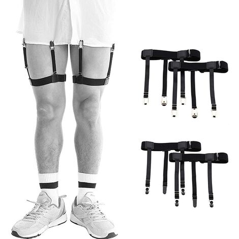 2 paires Shirt Stays Porte Jarretelles Bretelles Homme avec Jarretelles Antidérapantes et Sangles Réglables, pour l'armée, Police,Noir