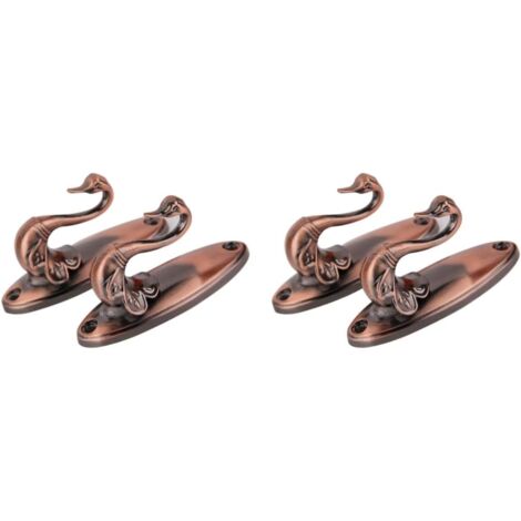2 Pairs Fashion Decor Style Brass Holdback Hooks Drapery Hooks with Red Holdback Coat Racks and Bedroom Hooks for Home