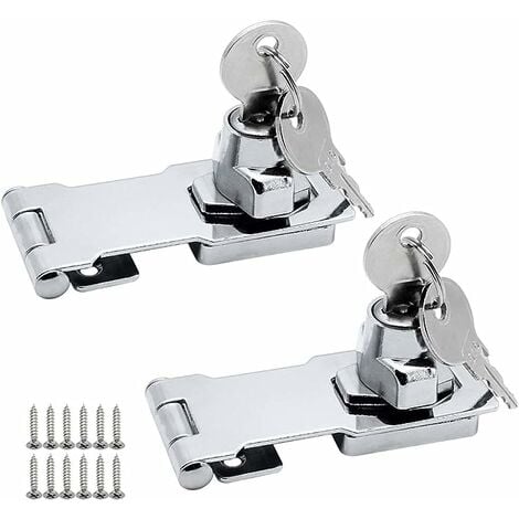 2 Pairs Moraillons de Verrouillage en Alliage de Zinc 80mm de Porte Loquet avec Cadenas et Clé Moraillon de Fermeture