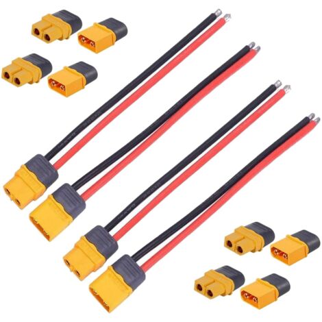 2 Pairs XT60H Plug X60H Femelle Mâle Connecteur avec Câble, Adaptateur de Prise Mâle à Femelle avec Câble de 15cm 12AWG + 4 Pairs Connecteur XT60H Jaune