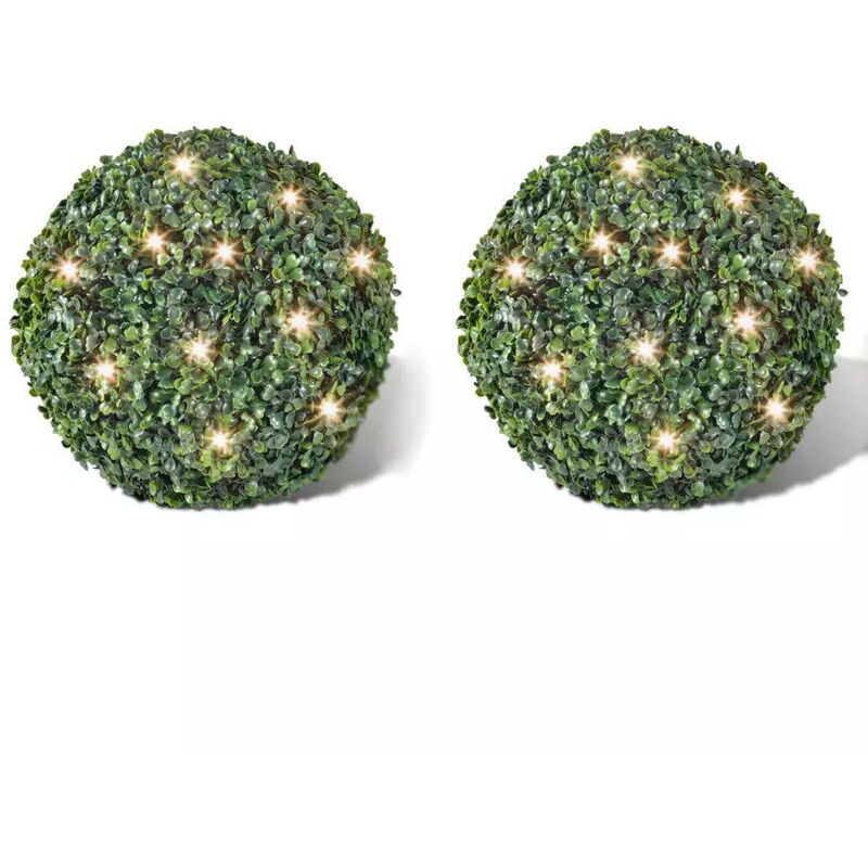 Image of 2 Palle topiarie foglie artificiali in legno di bosso 27 cm led solare VD14217