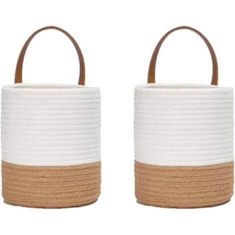 2 Paniers à Plantes Tissés en Corde de Coton, Ensemble de Panier Mural Tissé Suspendu, Corde de Coton Panier, pour Pot de Fleurs Coton Stand Home Decor Blanc + Jute