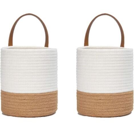 2 Paniers à Plantes Tissés en Corde de Coton, Ensemble de Panier Mural Tissé Suspendu, Corde de Coton Panier, pour Pot de Fleurs Coton Stand Home Decor Blanc + Jute