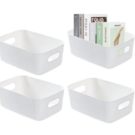 2 paniers de rangement en plastique blanc, qui peuvent être utilisés pour le rangement des cosmétiques, l'organisation de divers articles et le rangement de la cuisine