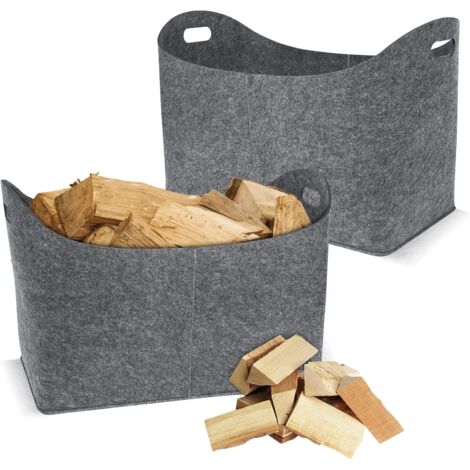 2 paniers en feutre avec poignée renforcée, sac de rangement en feutre pour bois de chauffage, journaux, aliments, etc. Gris clair 55 x 30 x 40 cm