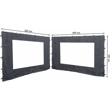 2 panneaux latéraux avec fenêtre PE 300 / 400x197cm gris pour gazebo 3x4m