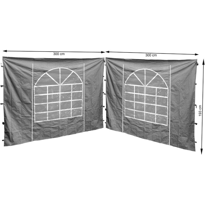 2 panneaux latéraux avec fenêtre PE 300x195cm Gris pour Gazebo Sahara 3x3m