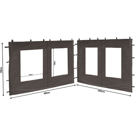 2 Panneaux latéraux en PE avec fenêtre 300x195cm / 400x195cm pour pavillon 3x4m paroi latérale Anthracite RAL 7012