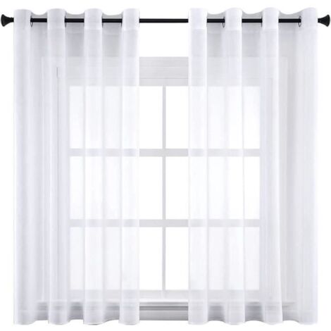 2 Panneaux Rideaux Voilage Blanc à Oeillets Rideau Court Fenêtre 140×160cm (L×H) Semi-Transparent Décoration d\'Intérieure en Effet