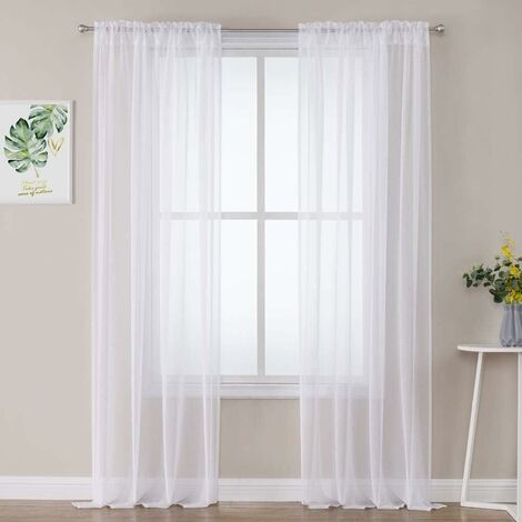 ERSANDY 2 Panneaux Rideaux Voilages Tissu Polyester Doux Semi-Transparent Couleur Pure Voilage de Fenêtre Lisse Élégant Chaleureux pour Salon Tige de Poche 140x180cm Blanc