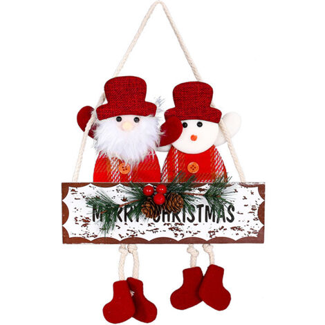 2 panneaux suspendus en bois du Père Noël de dessin animé, jolis cadeaux de Noël, ornements suspendus adaptés à la porte d'entrée