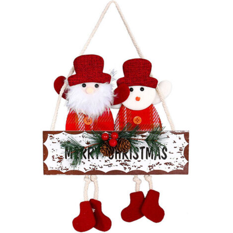 2 panneaux suspendus en bois du Père Noël de dessin animé, jolis cadeaux de Noël, ornements suspendus adaptés à la porte d'entrée