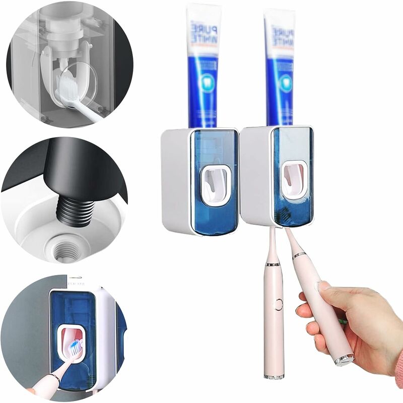 2 Paquet Distributeur de Dentifrice Automatique et Porte Support Rangement Brosse à a Dents Dent Mural Accessoire Salle de Bain