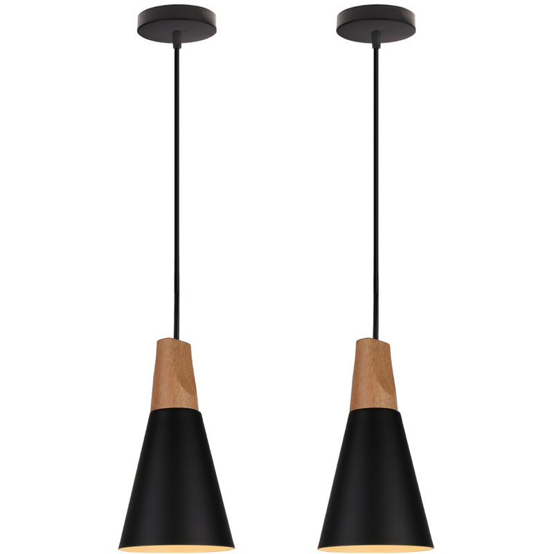 

2 Paquetes Lámpara Colgante Moderna Negra Pantalla para Lámpara de Metal y Madera, Lustre Diseño Nórdico Lámpara de Techo Estilo Moderno Colgante de