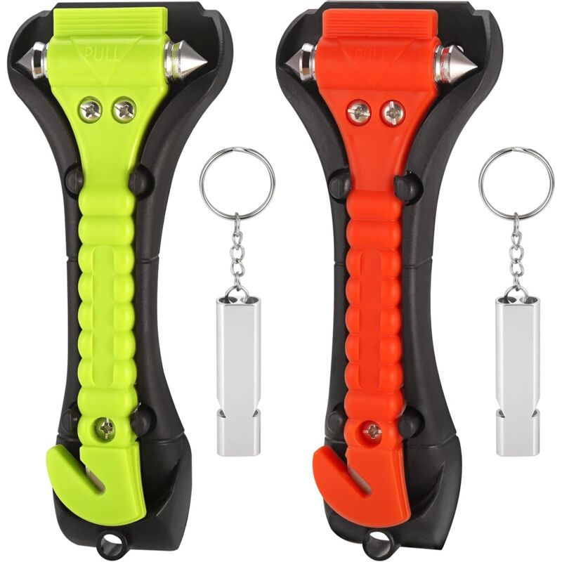 2 Paquets 4 Coupe Ceinture Brise Vitre, 2 en 1 Marteaux de Secours pour Voiture, Marteau Brise Vitre Voiture, Coupe Ceinture Brise Vitre Kit