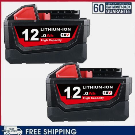 2 paquets de batterie Li-on M18 18V 12.0AH de remplacement pour Milwaukee 18V 48-11-1880 48-11-1811 48-11-1815 48-11-1820 broche de batterie