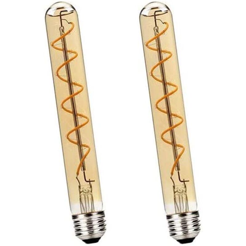 2 Paquets T30 Ampoule led Tube Long 185mm,Edison Rétro Vintage Lampe Tube Décoratif E27 4W(Remplacez L'ampoule Halogène à vis 40W)Ampoules led