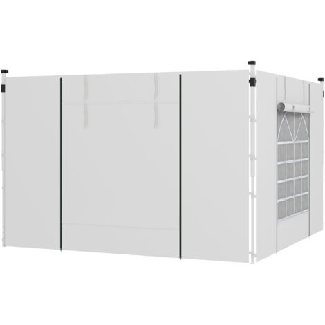 2 Paredes Laterales para Carpa 295x195 cm con Ventana Enrollable y Puerta con Cremallera para Carpa 3x3 m o 3x6 m Blanco